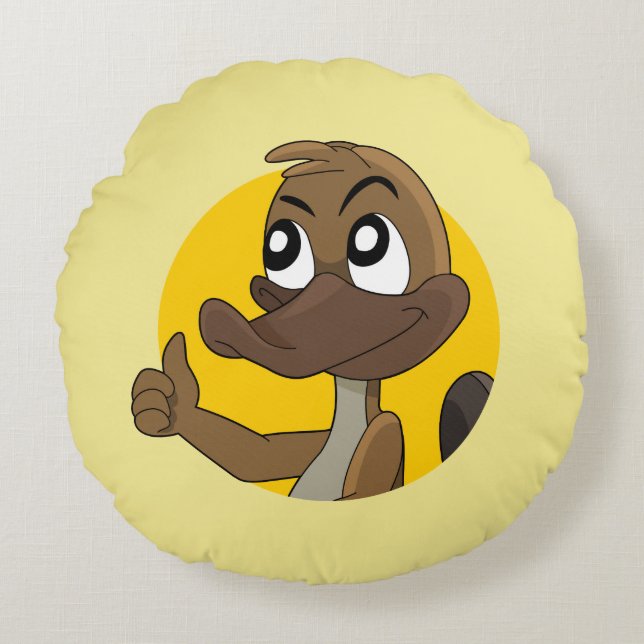 Platypus geeft duimbreed cartoon rond kussen (Voorkant)