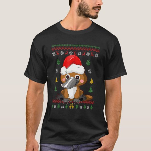 Platypus kerstboom — Santa Hat Ugly Xmas Duckbi T-shirt (Voorkant)