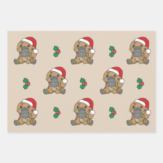 Platypus Kerstmis Winter Dieren Vakantie Platypus Inpakpapier Vel (Voorkant)
