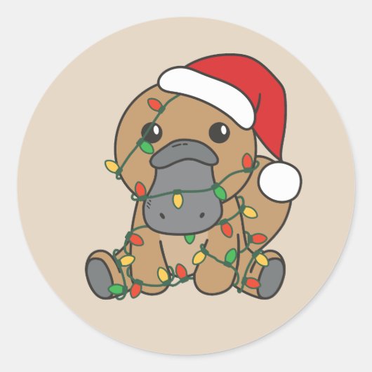 Platypus Kerstmis Winter Dieren Vakantie Platypus Ronde Sticker (Voorkant)