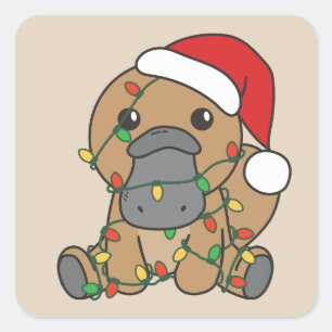 Platypus Kerstmis Winter Dieren Vakantie Platypus Vierkante Sticker