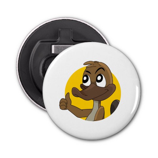 Platypus met duim omhoog cartoon flesopening button flesopener (Voorkant)