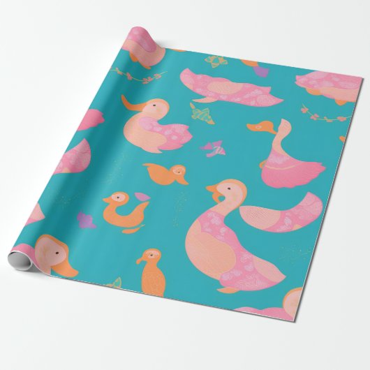 Platypus pastel kleurrijk gepersonaliseerd patroon cadeaupapier (Uitgerold)