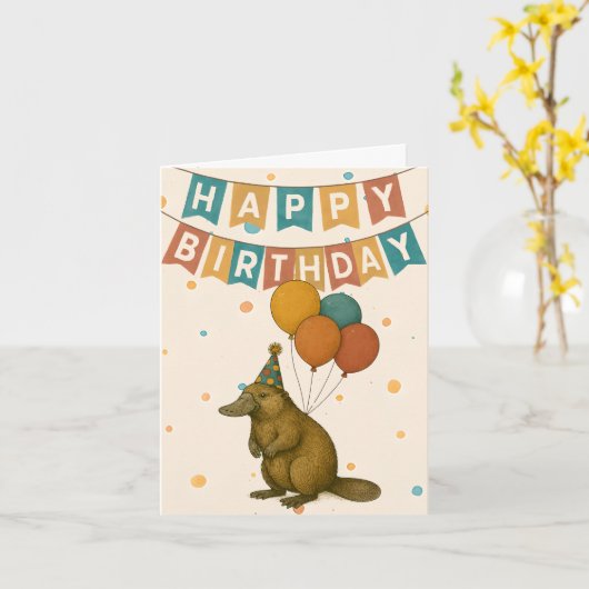 Platypus Verjaardag Kaart - Schattigee Aussie Anim (Gele Bloem)