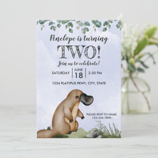 Platypus verjaardagsuitnodiging kaart (Staand voorkant)