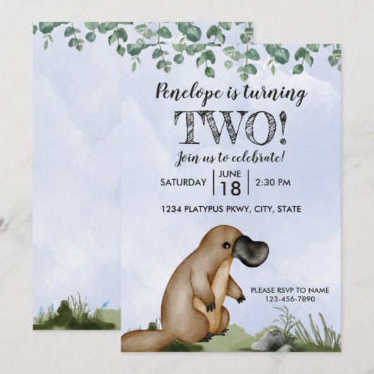 Platypus verjaardagsuitnodiging kaart (Voorkant / Achterkant)