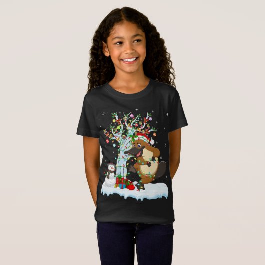 Platypus Xmas Tree Lighting Santa Hat Platypus Chr T-shirt (Voorkant volledig)
