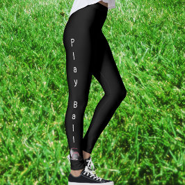 Play Ball Baseball Sporty Black Leggings