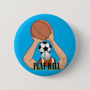 Play Ball Games Sport athletics Cartoon Art Ronde Button 5,7 Cm