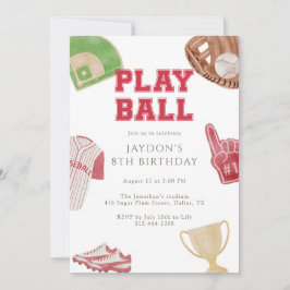 Play Ball Red Baseball Sports Birthday Party Kaart