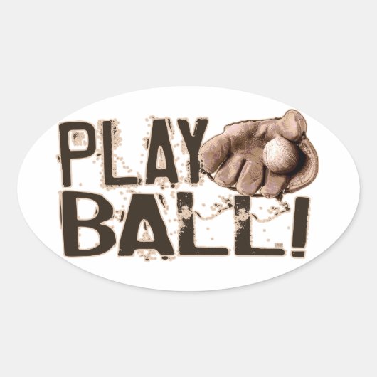 Play Ball Retro Ball Glove Ovale Sticker (Voorkant)