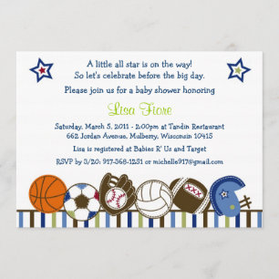 Play Ball Sports Baby Shower-uitnodigingen Kaart