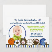 Play Ball Sports Custom Photo Birthday Invitations Kaart (Voorkant / Achterkant)