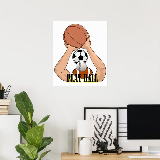 Play Ball Sports Games Cartoon Art Poster (Thuiskantoor)