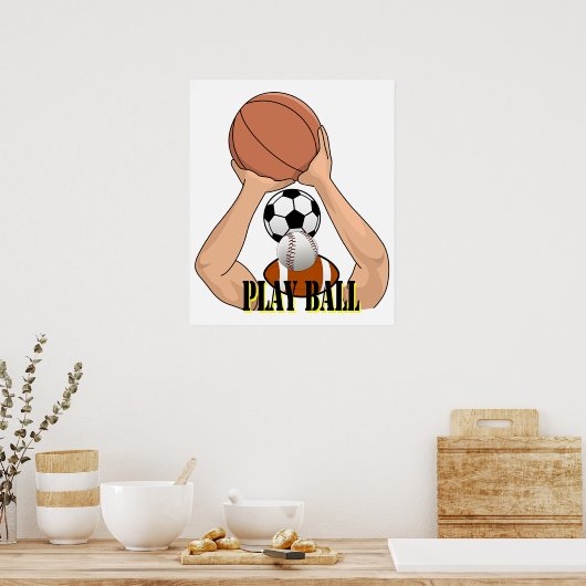 Play Ball Sports Games Cartoon Art Poster (Keuken)
