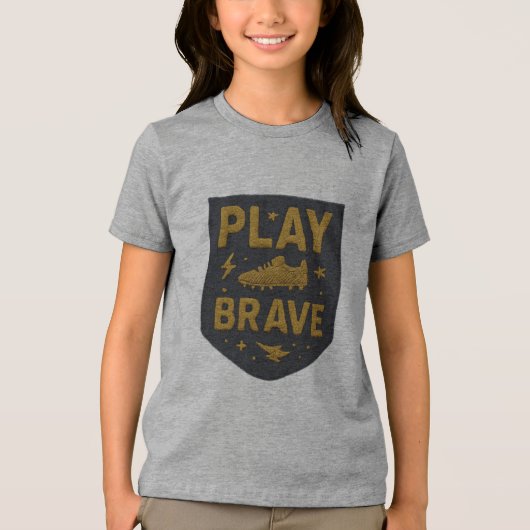 Play Brave Football Embroidered Design Tri-Blend Shirt (Voorkant)