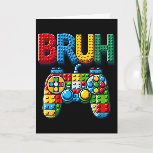 Play Building Blocks Bruh Saying Gamer Boys Brick  Kaart (Voorkant)