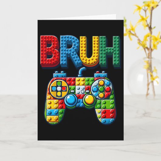 Play Building Blocks Bruh Saying Gamer Boys Brick  Kaart (Gele Bloem)