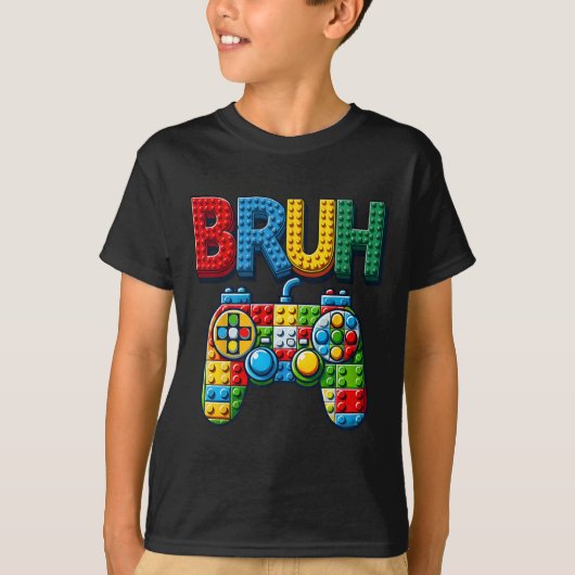 Play Building Blocks Bruh Saying Gamer Boys Brick  T-shirt (Voorkant)