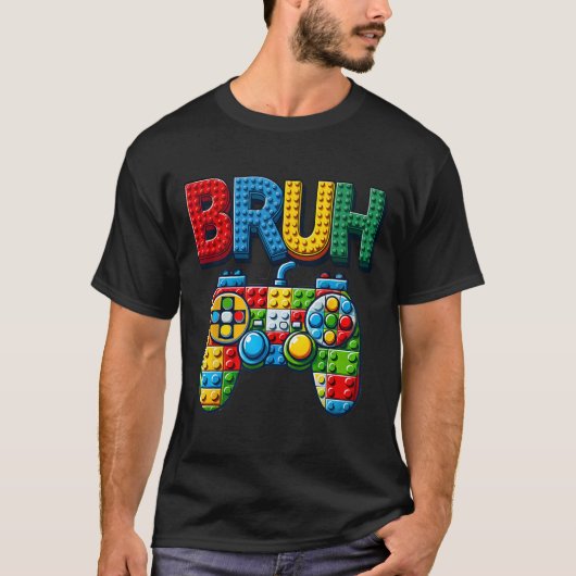 Play Building Blocks Bruh Saying Gamer Boys Brick  T-shirt (Voorkant)