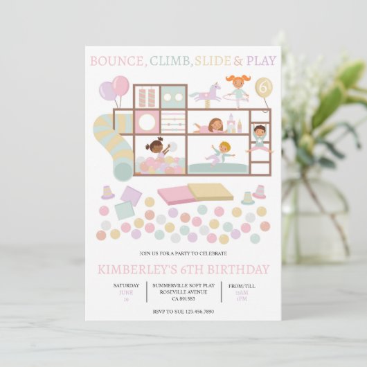 Play Center uitnodiging voor verjaardagsfeestje (Staand voorkant)