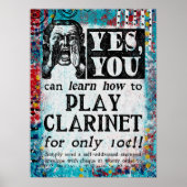 Play Clarinet Poster - Funny Vintage Ad (Voorkant)