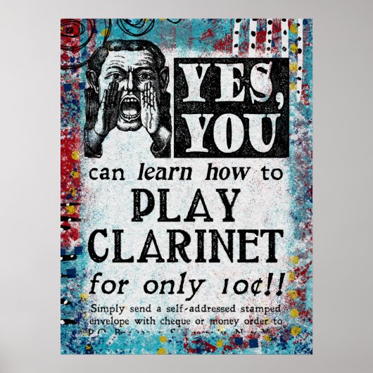 Play Clarinet Poster - Funny Vintage Ad (Voorkant)