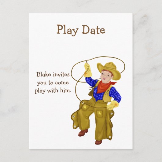 Play Date Invitation for Boy, Little Cowboy Uitnodiging Briefkaart (Voorkant)