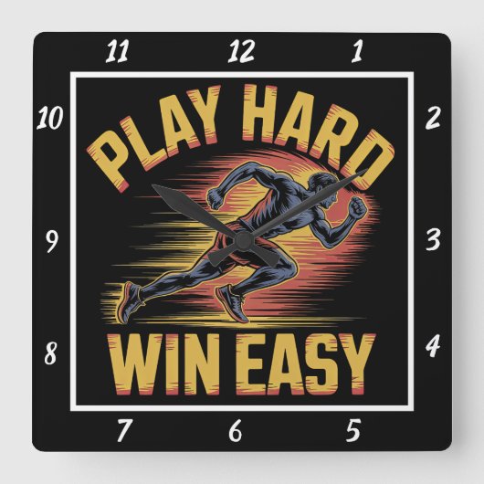 Play Hard Win Easy Runner Vierkante Klok (Voorkant)