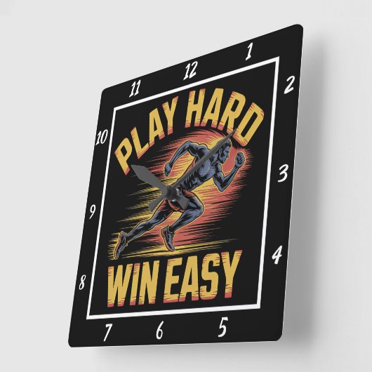 Play Hard Win Easy Runner Vierkante Klok (Hoek)