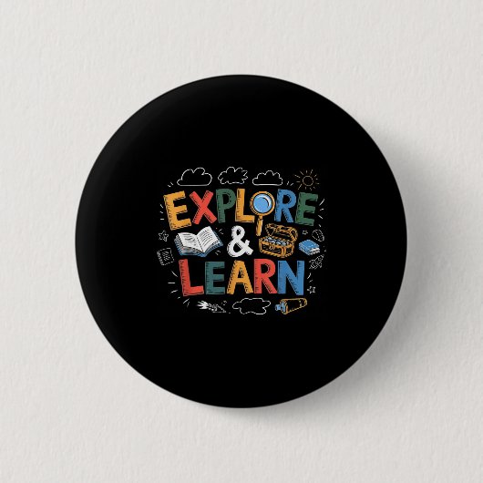 Play Is Learning Explore And Learn Preschool Teach Ronde Button 5,7 Cm (Voorkant)