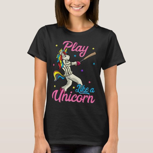 Play Like a Unicorn Female Baseball Player T-shirt (Voorkant)