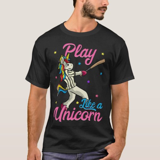 Play Like a Unicorn Female Baseball Player T-shirt (Voorkant)