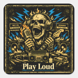 Play Loud – Volume Up Music Rebellion Vierkante Sticker