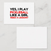 PLAY PICKLEBALL ZOALS EEN MEISJE DIE EEN LESSON NO VISITEKAARTJE (Voorkant / Achterkant)