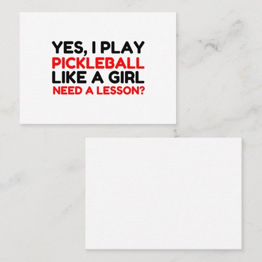 PLAY PICKLEBALL ZOALS EEN MEISJE DIE EEN LESSON NO VISITEKAARTJE (Voorkant / Achterkant)