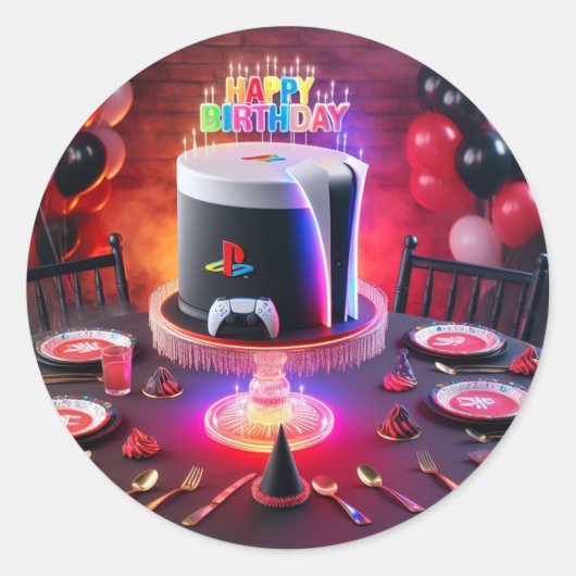 Play Station 5 Party Design Ronde Sticker (Voorkant)