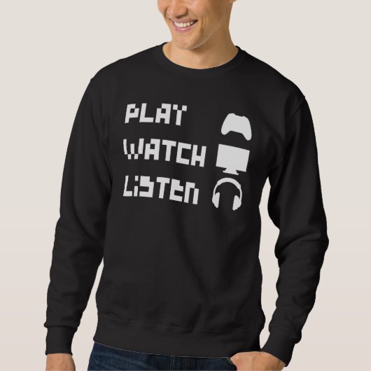 Play Watch Luister Retro 8 Bit Controller Hoofdtel Trui (Voorkant)