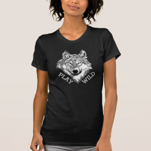 Play Wild Gray Hipster Wolf Head T-shirt