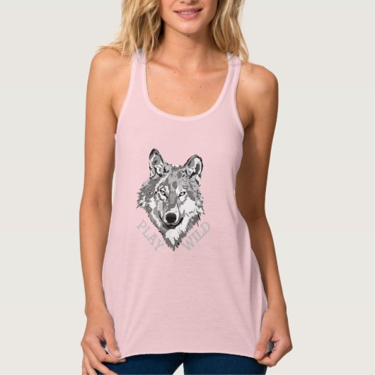 Play Wild Gray Hipster Wolf Head Tanktop (Voorkant)