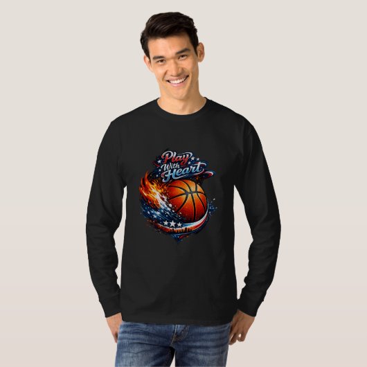 Play With Heart Basketball Motivational Art Long S T-shirt (Voorkant volledig)