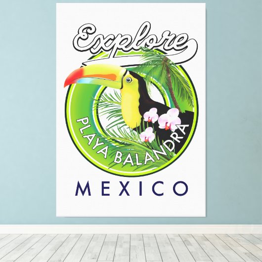 Playa Balandra Mexico retro logo Canvas Afdruk (Insitu (Houten vloer))