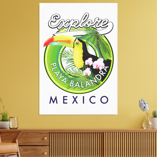 Playa Balandra Mexico retro logo Canvas Afdruk (Insitu (Woonkamer))