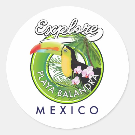 Playa Balandra Mexico retro logo Ronde Sticker (Voorkant)