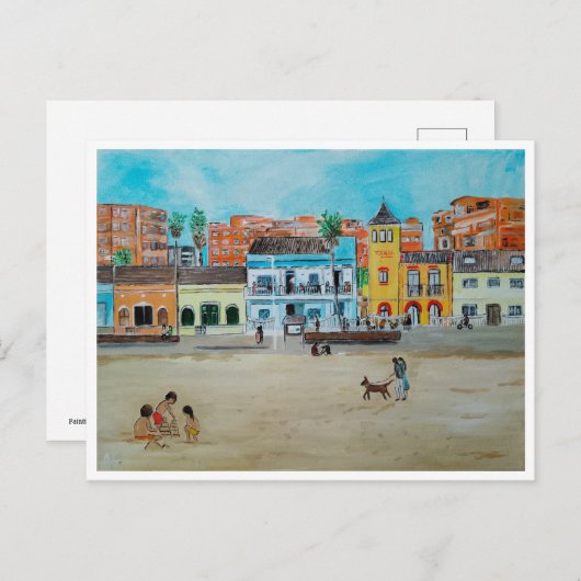 Playa de la Malvarrosa schilderij van Alfred Fox Briefkaart (Voorkant / Achterkant)