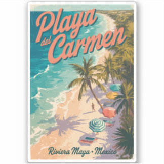 Playa del Carmen Beach Illustration Travel Art Sticker