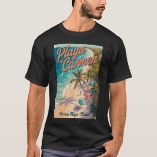 Playa del Carmen Beach Illustration Travel Art T-shirt