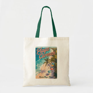 Playa del Carmen Beach Illustration Travel Art Tote Bag