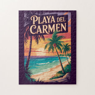 Playa del Carmen Illustratie Reis Kunst Vintage Legpuzzel