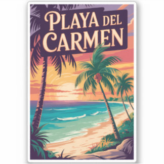 Playa del Carmen Illustration Travel Art Vintage Sticker